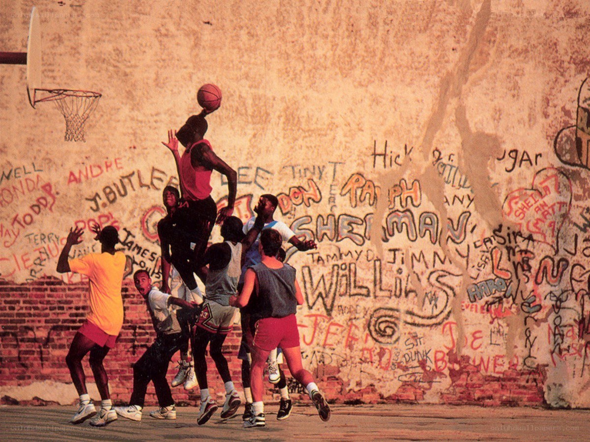 Street basketball game in progress