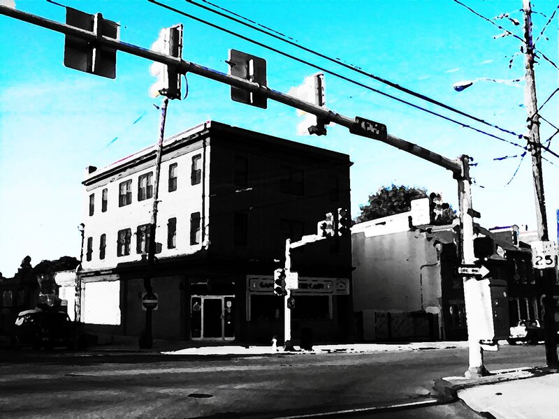 street corner with traffic lights