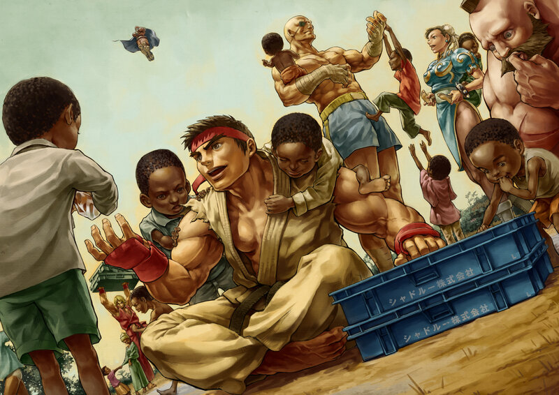 Street Fighter art with children