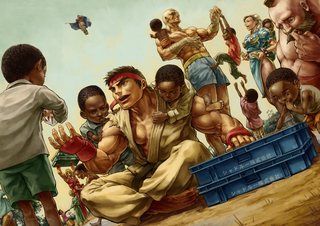 Street Fighter art with children