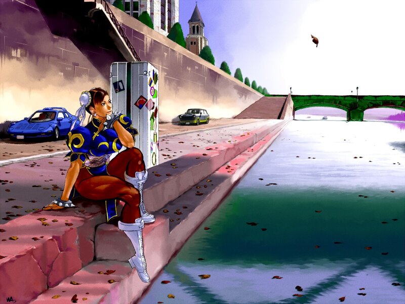 Street fighter character by river
