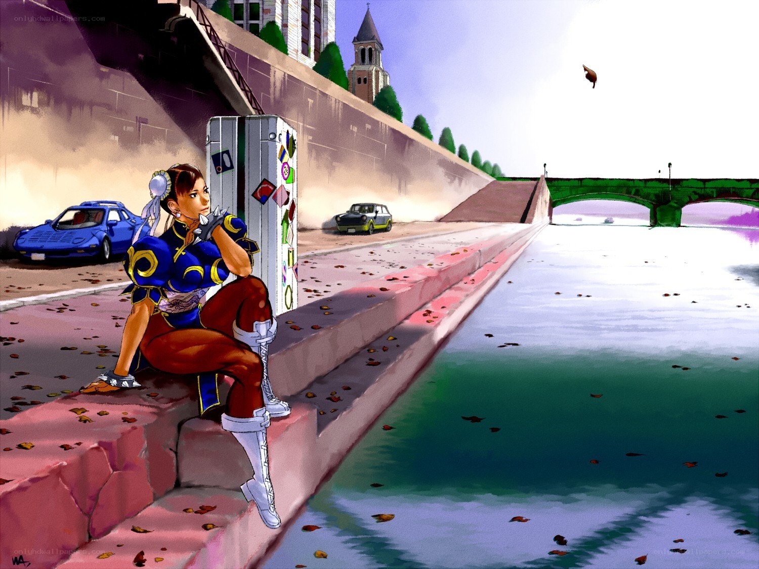 Street fighter character by river