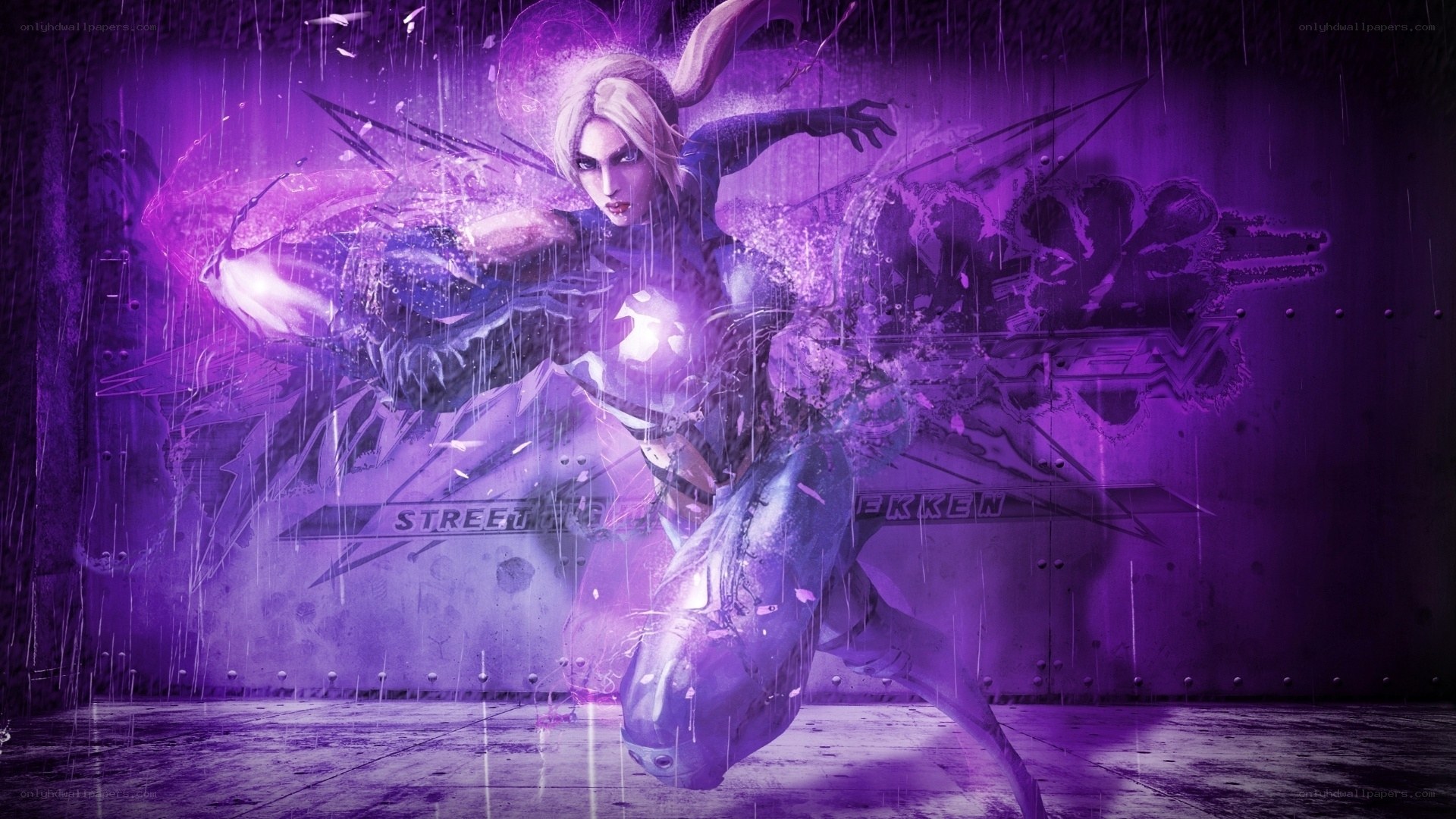 Street Fighter character in purple energy