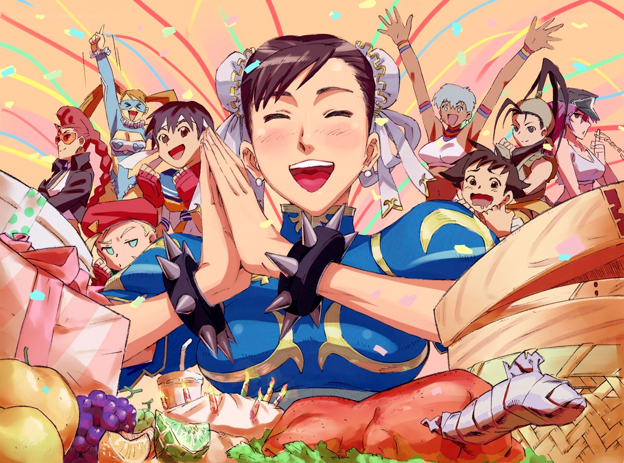 Street Fighter characters celebrating