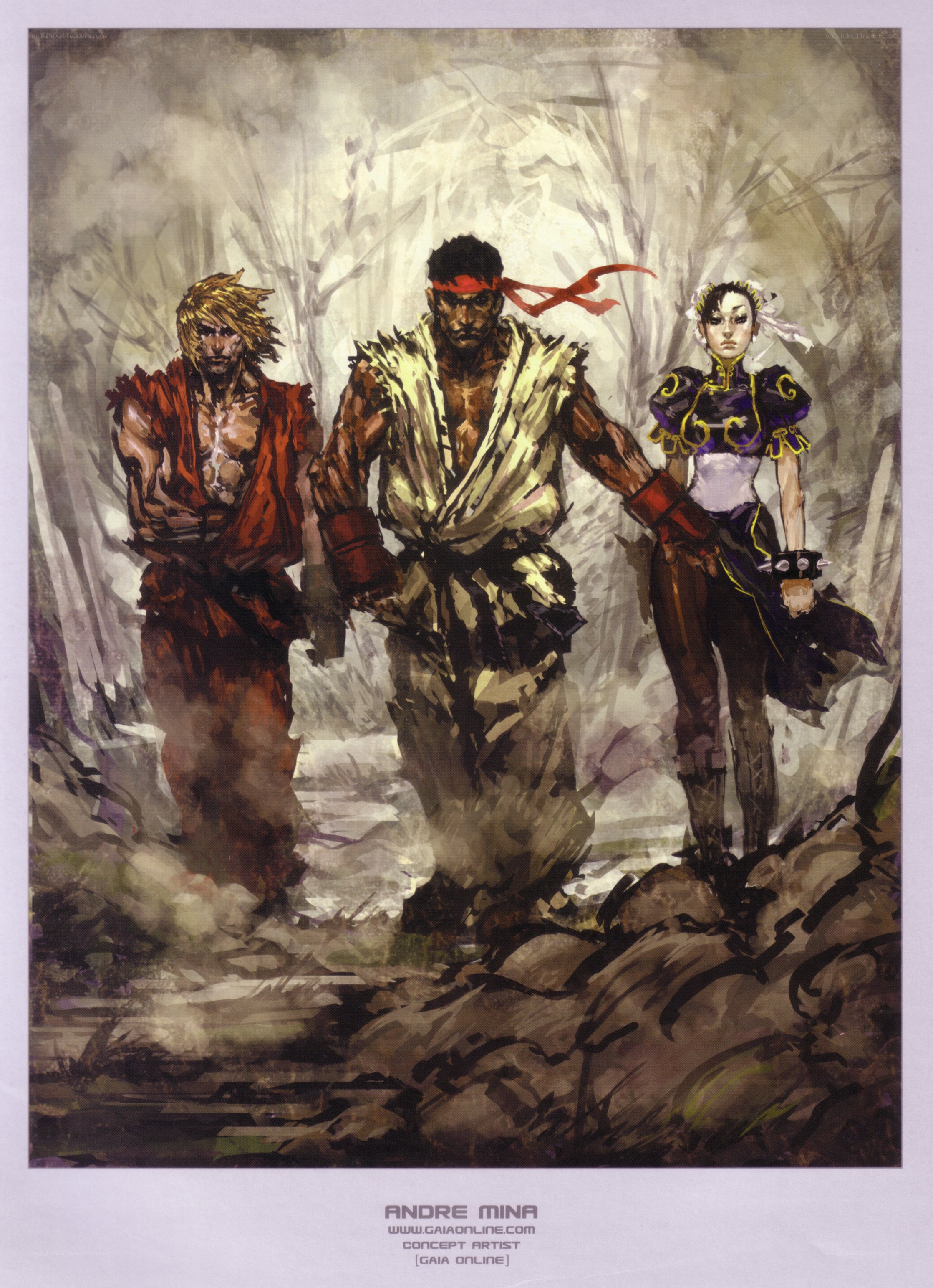 Street Fighter characters in forest