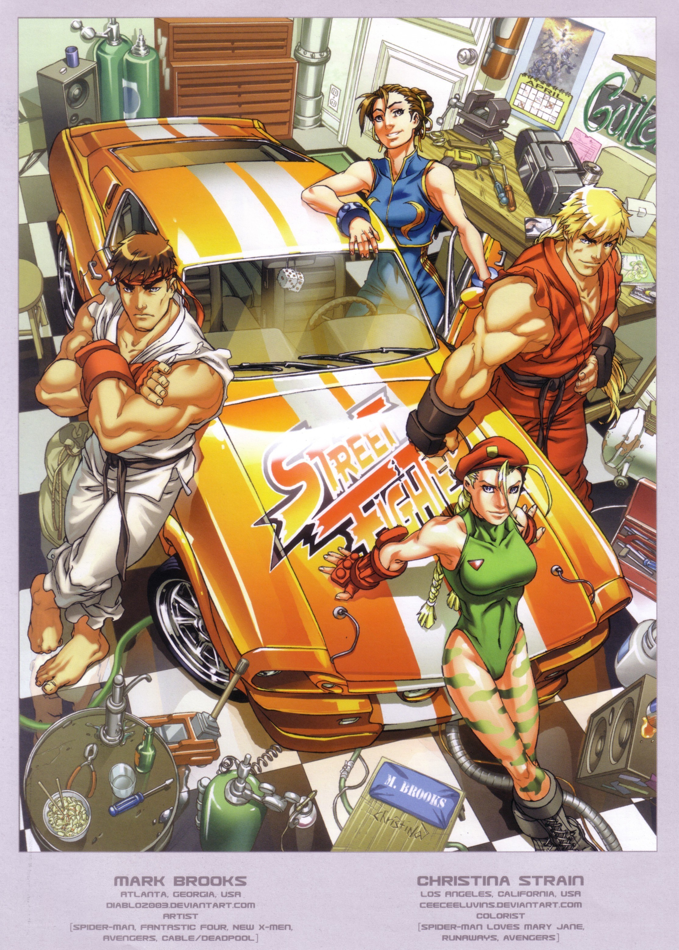 Street Fighter characters in garage