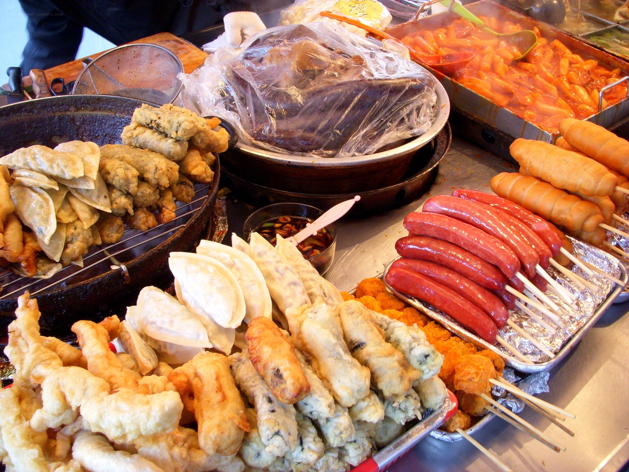 Street food stall with fried snacks