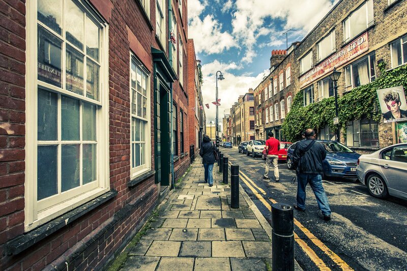 Street in London with brick buildings