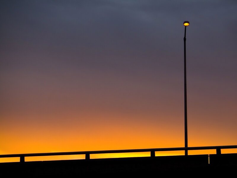 Street Lamp at Dusk — Orange, Dramatic, Sunset, Photograph