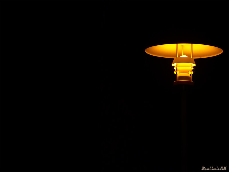 Street Lamp at Night — Black, Dramatic, Photograph