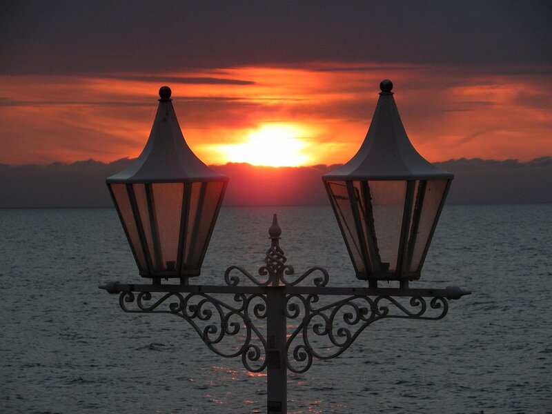 Street Lamp at Sunset — Orange, Dramatic, Photograph