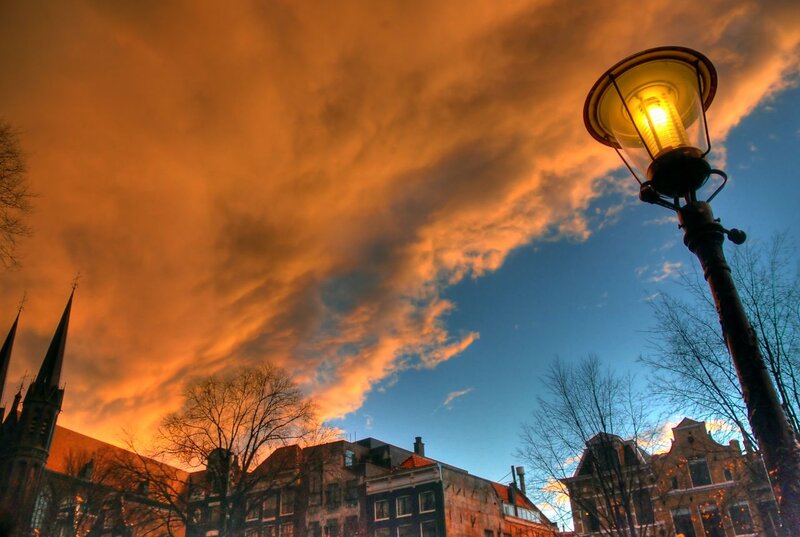 Street Lamp at Sunset — Orange, Dramatic