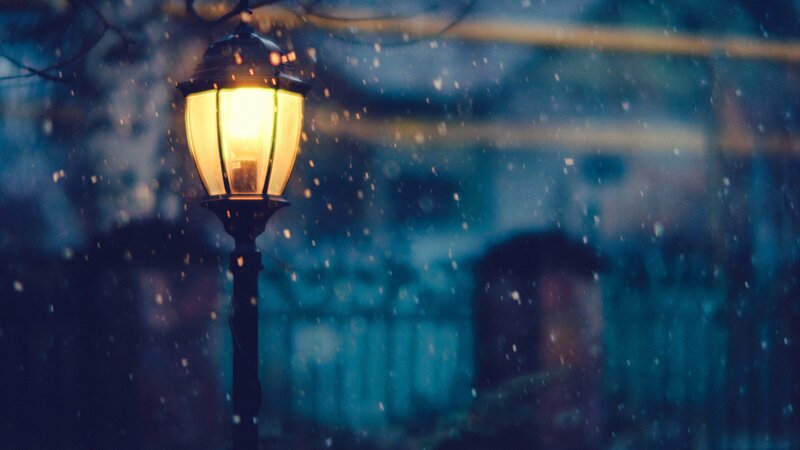 Street Lamp in Snow — Blue, Calm, Night