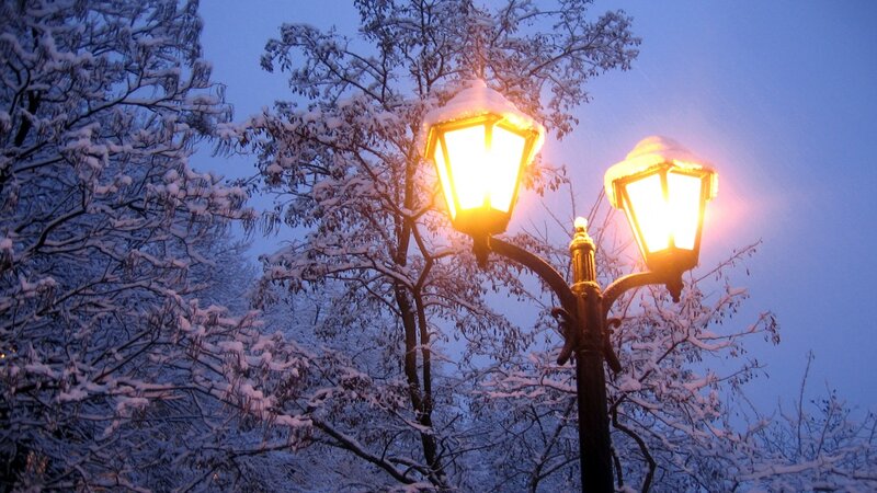 Street Lamp in Snow — Blue, Serene