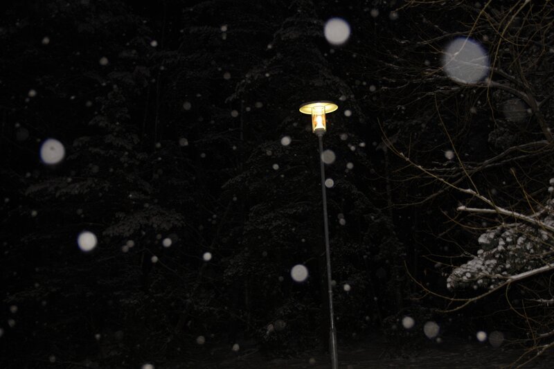 Street lamp in snowy night
