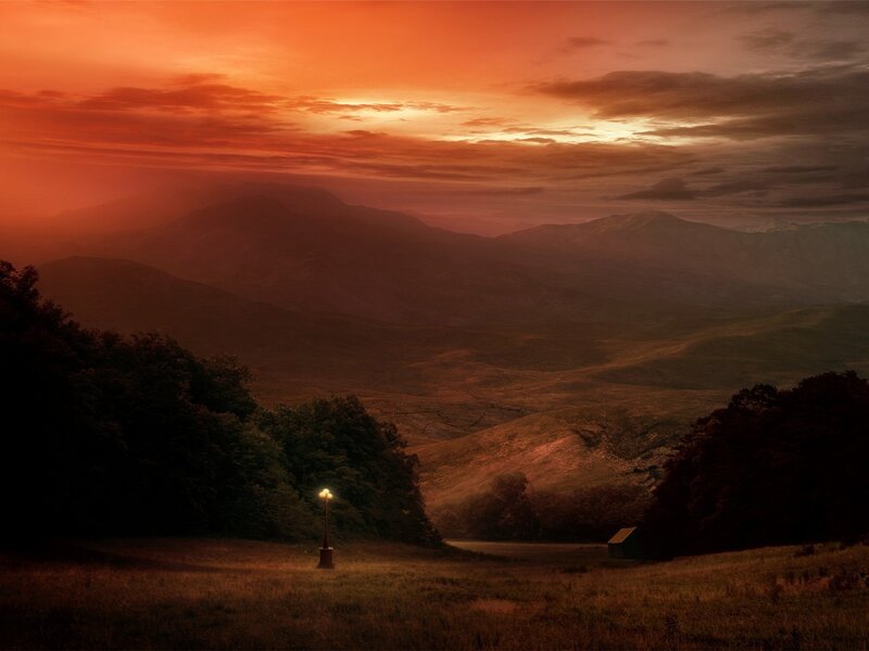 Street Lamp in Valley — Orange