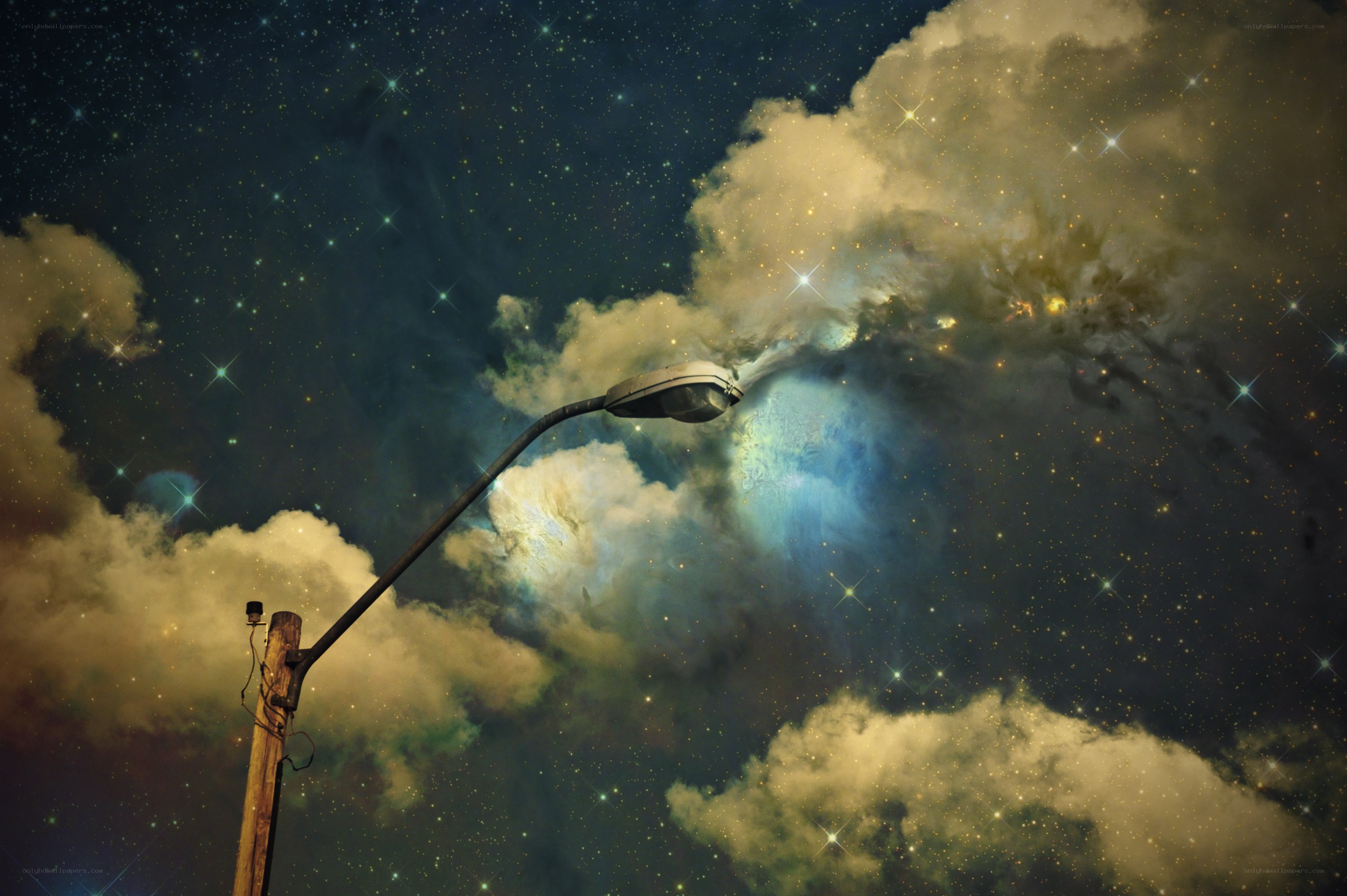 Street lamp under starry sky