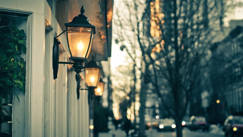 Street lamps at dusk