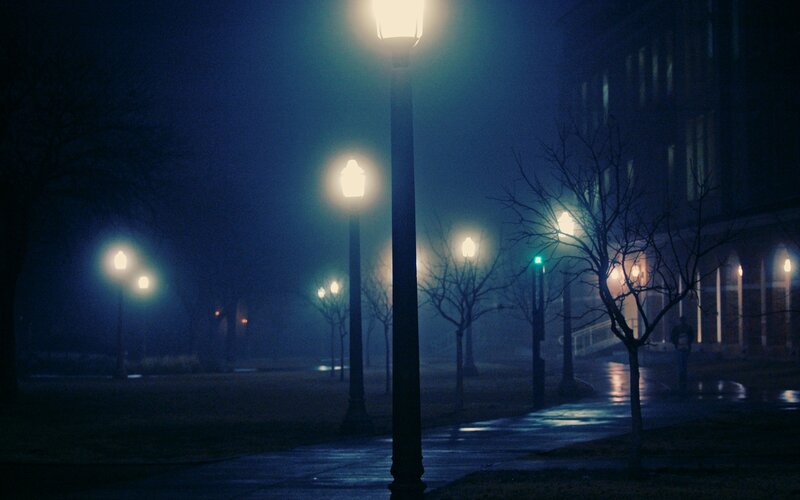 Street Lamps at Night — Blue