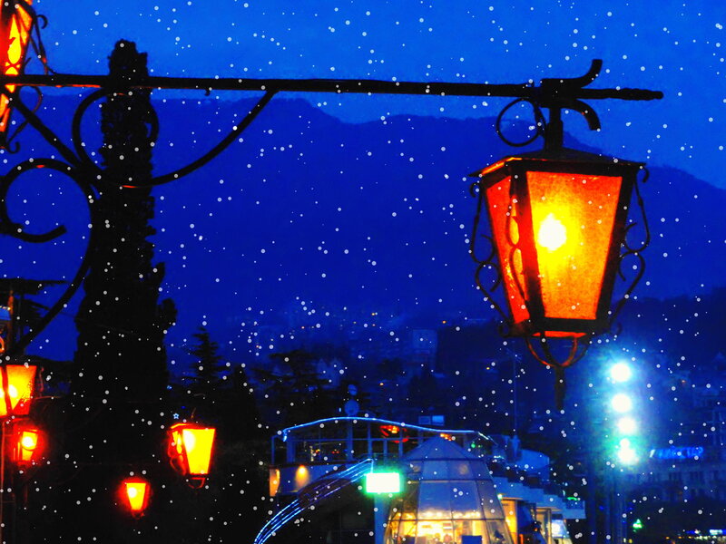 Street Lamps in Snow — Blue
