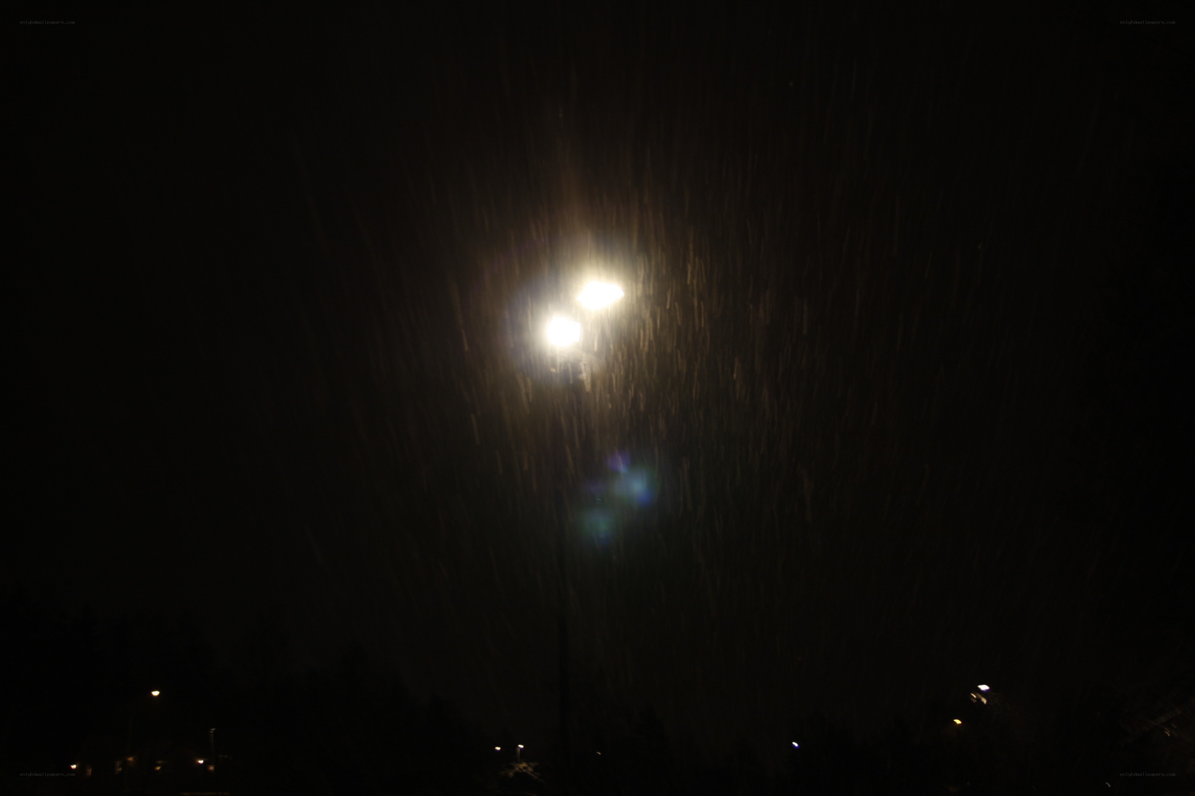 Street lights in a rainstorm
