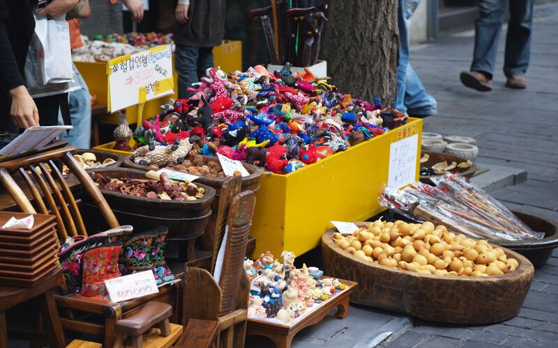 Street market stall with crafts