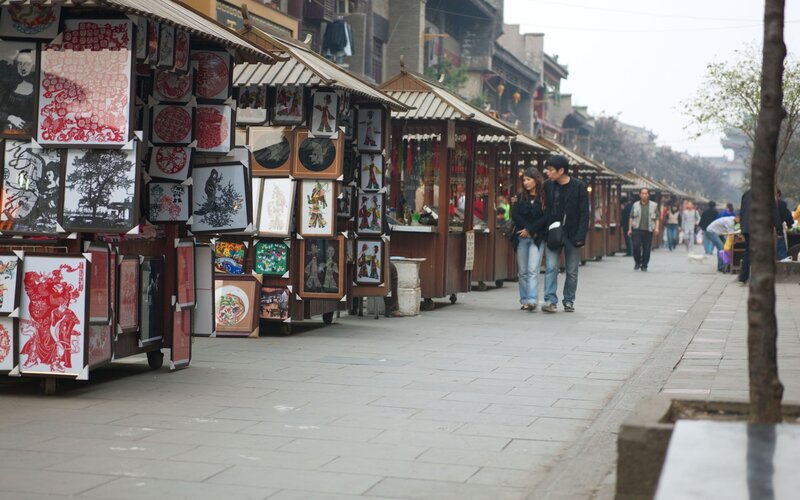 Street market with crafts and souvenirs