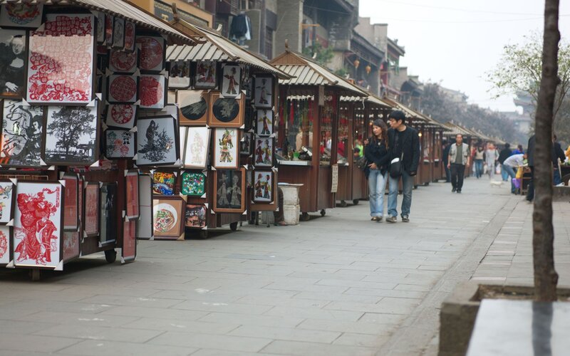 Street market with crafts in China