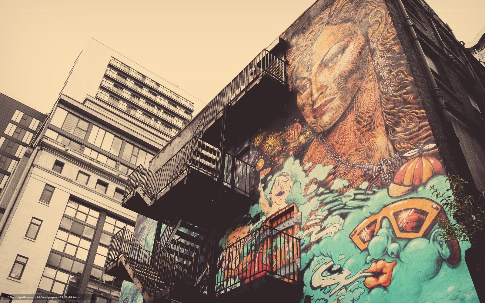 Street mural on urban building