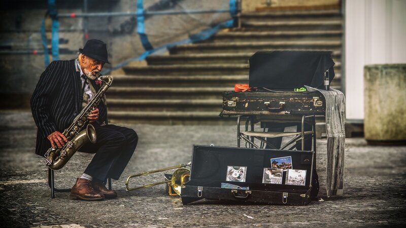 Street Musician Playing Saxophone