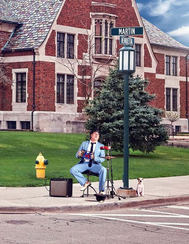 Street musician with dog