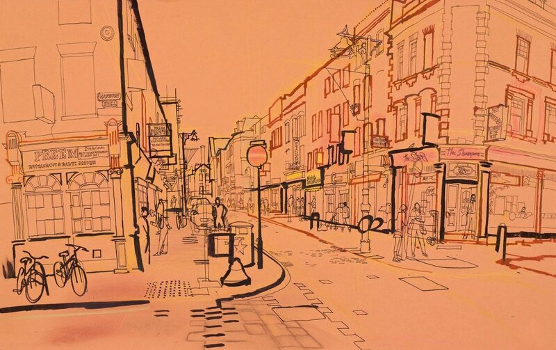 Street Scene with Buildings — Orange