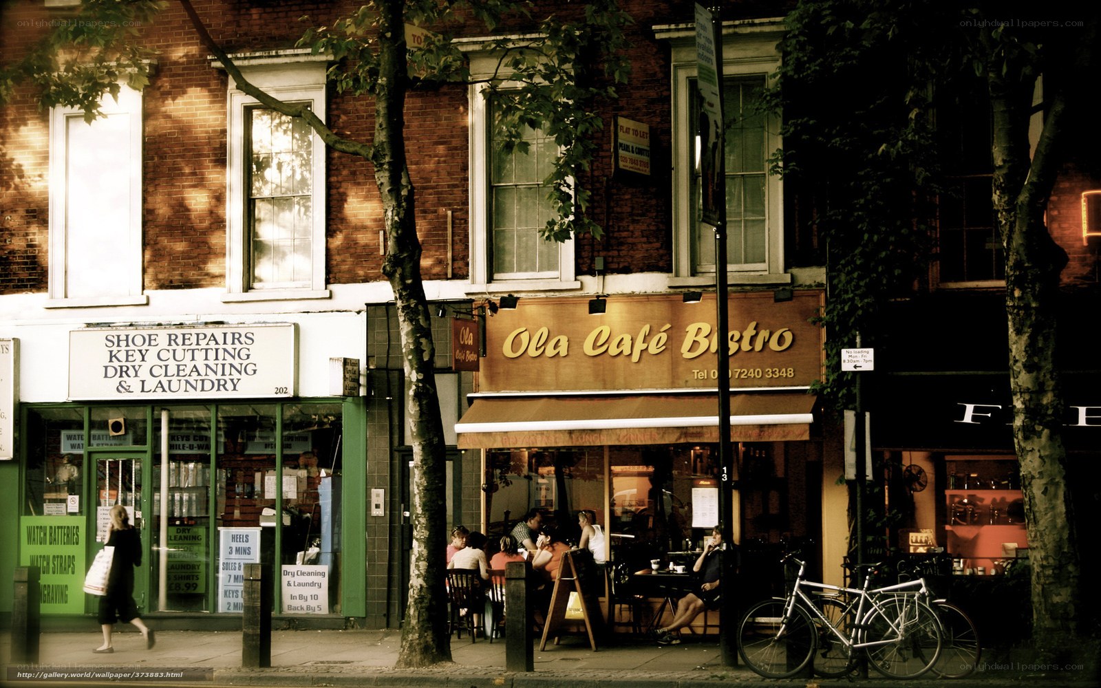 Street scene with café and shops