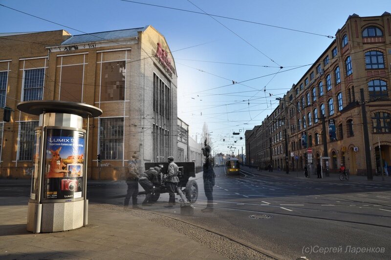 Street scene with historical overlay
