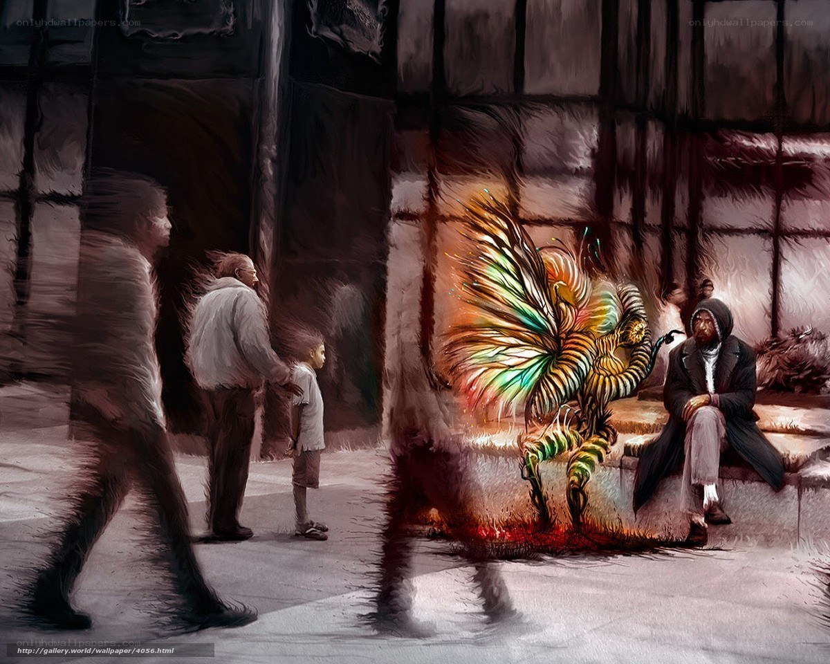 Street scene with mythical creature