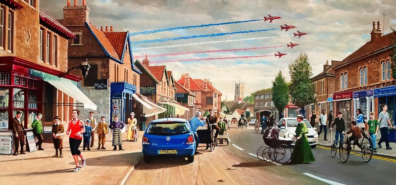 Street Scene with Planes — Blue, Dramatic
