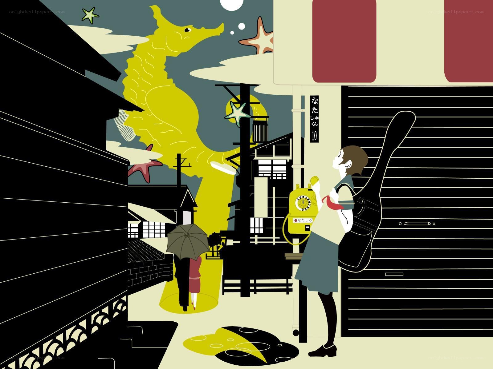 Street scene with sea creature