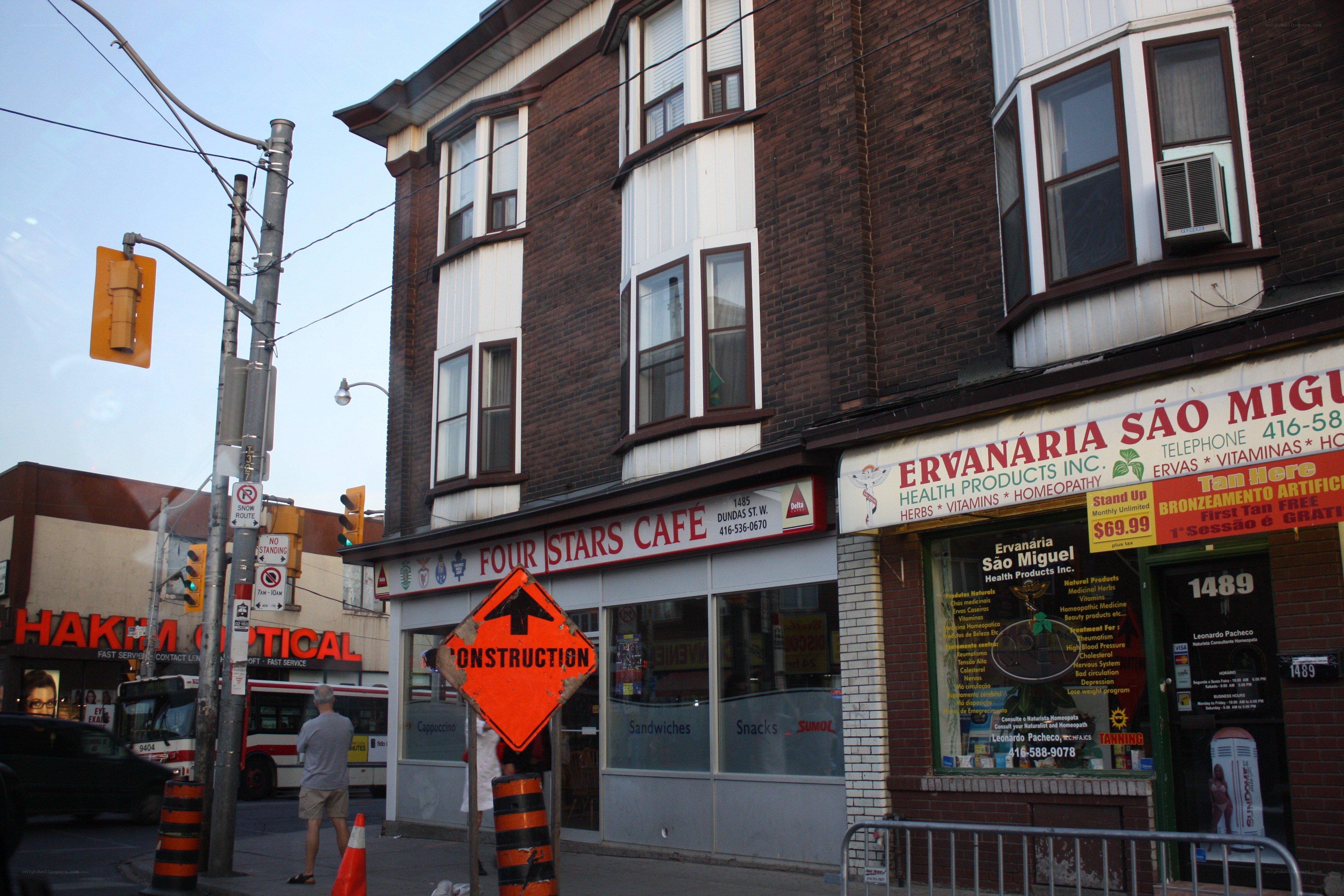 Street scene with shops and construction