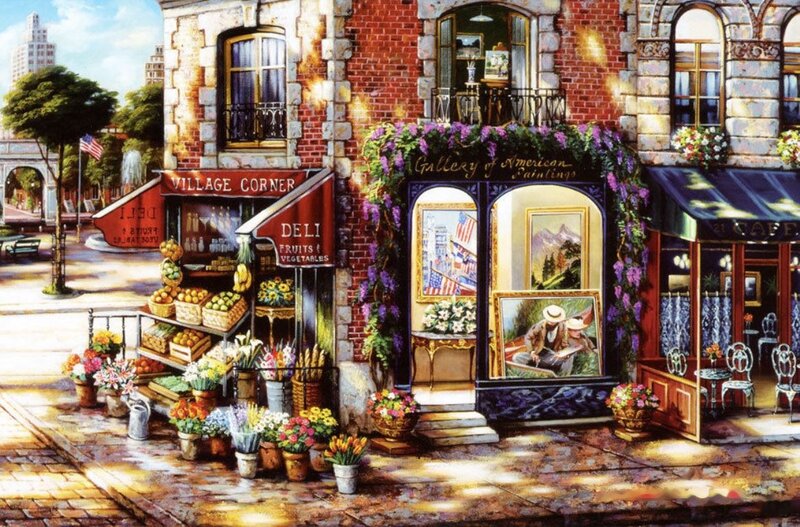 Street Scene with Shops — Red