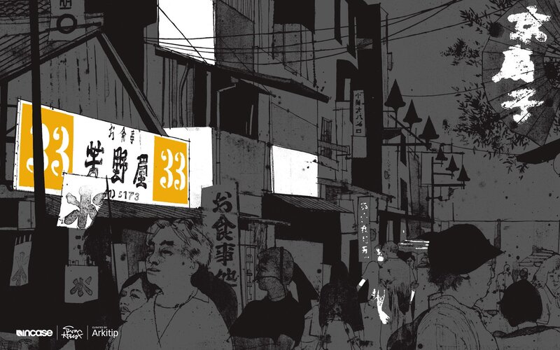 street scene with signs and people