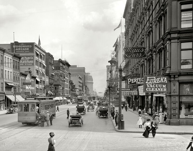 Street Scene with Trolley — Black