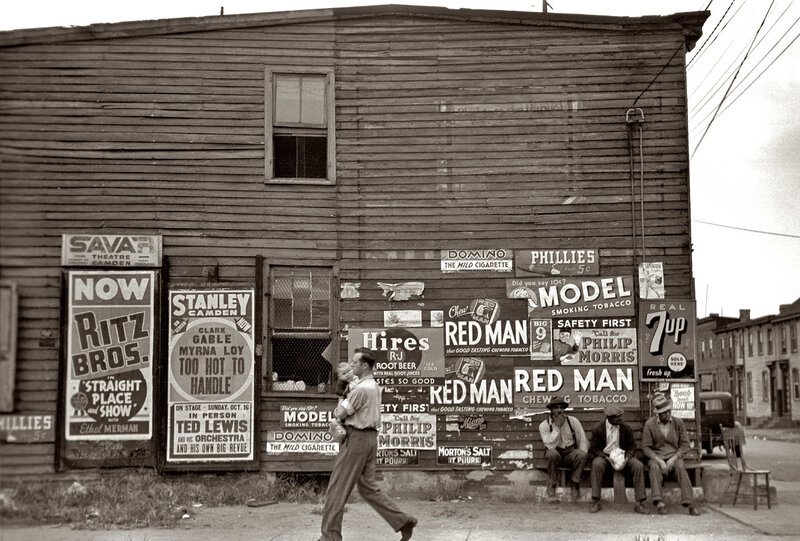 Street scene with vintage ads