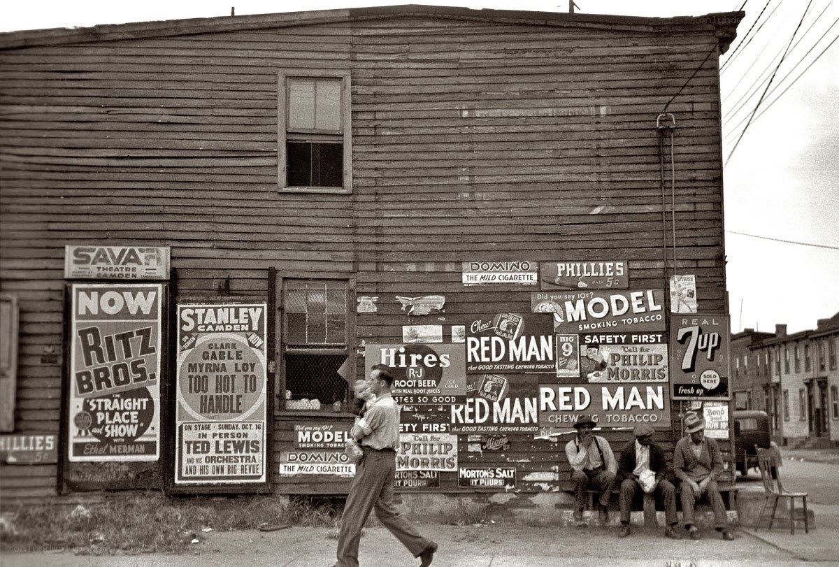 Street scene with vintage ads
