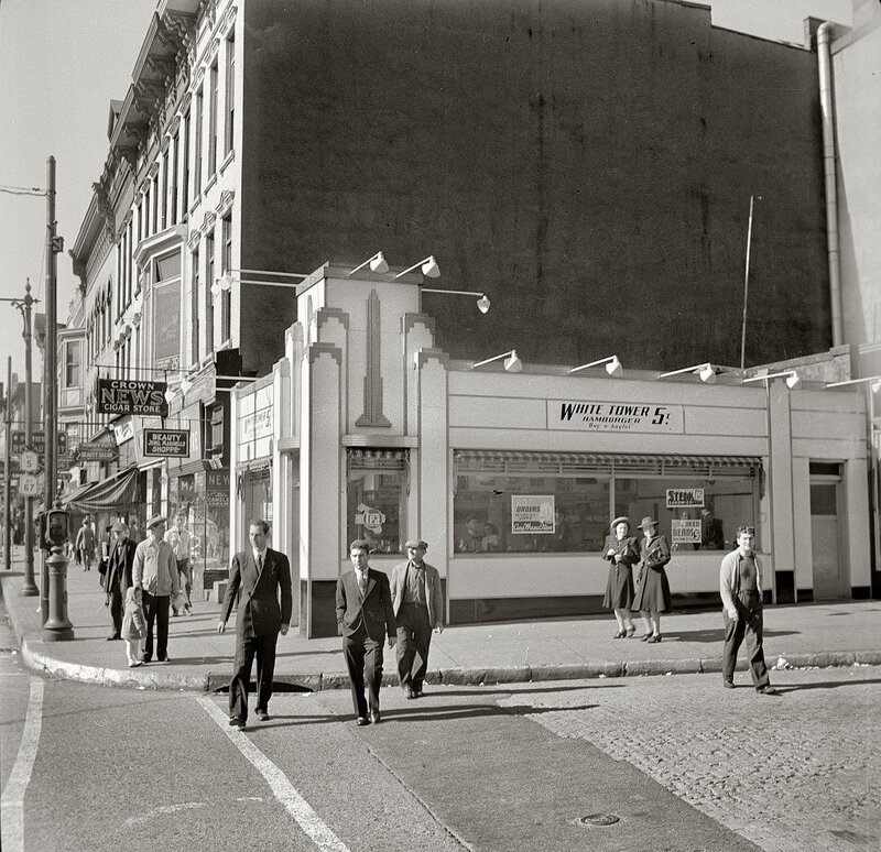 Street scene with White Tower restaurant