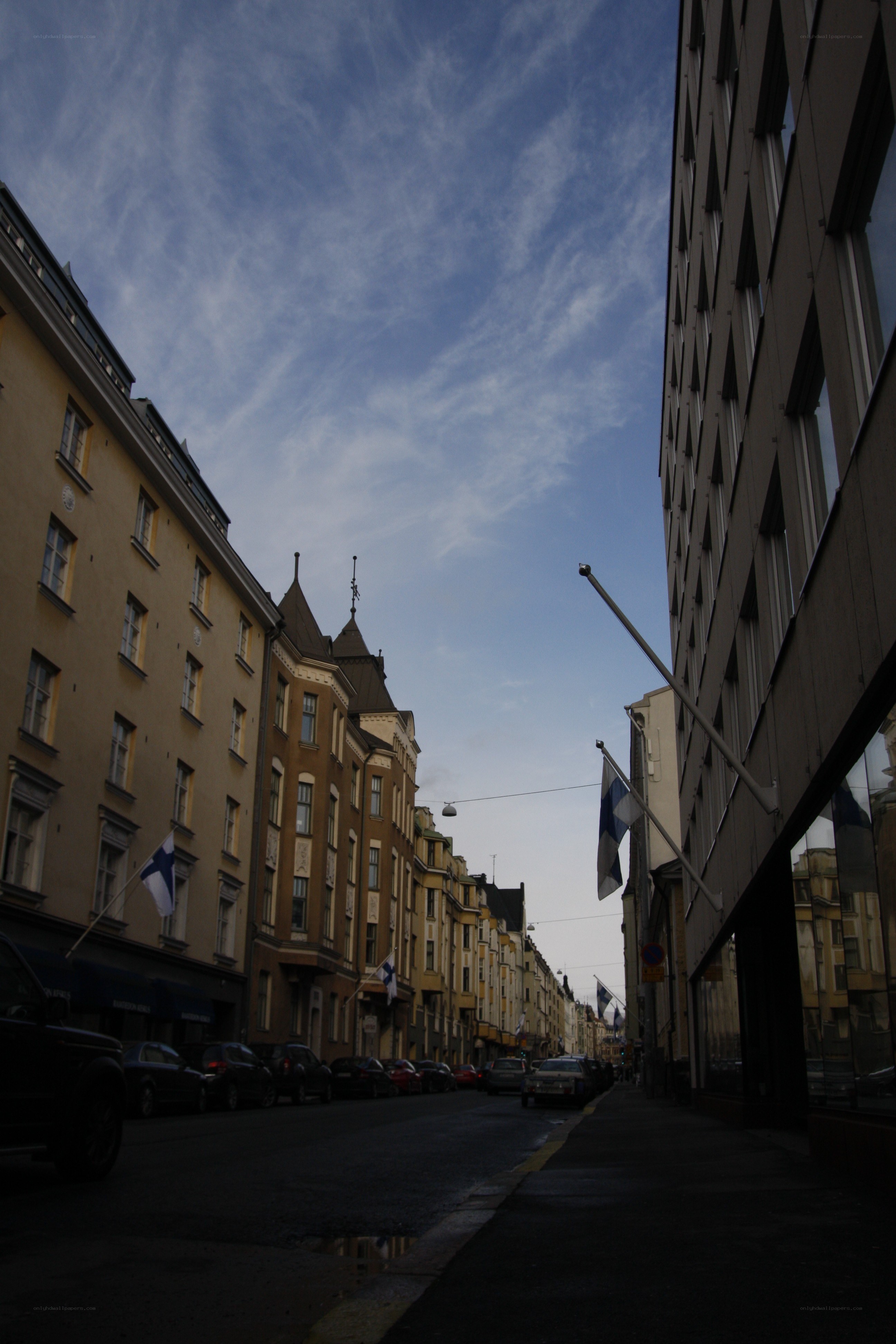 Street with Finnish flags