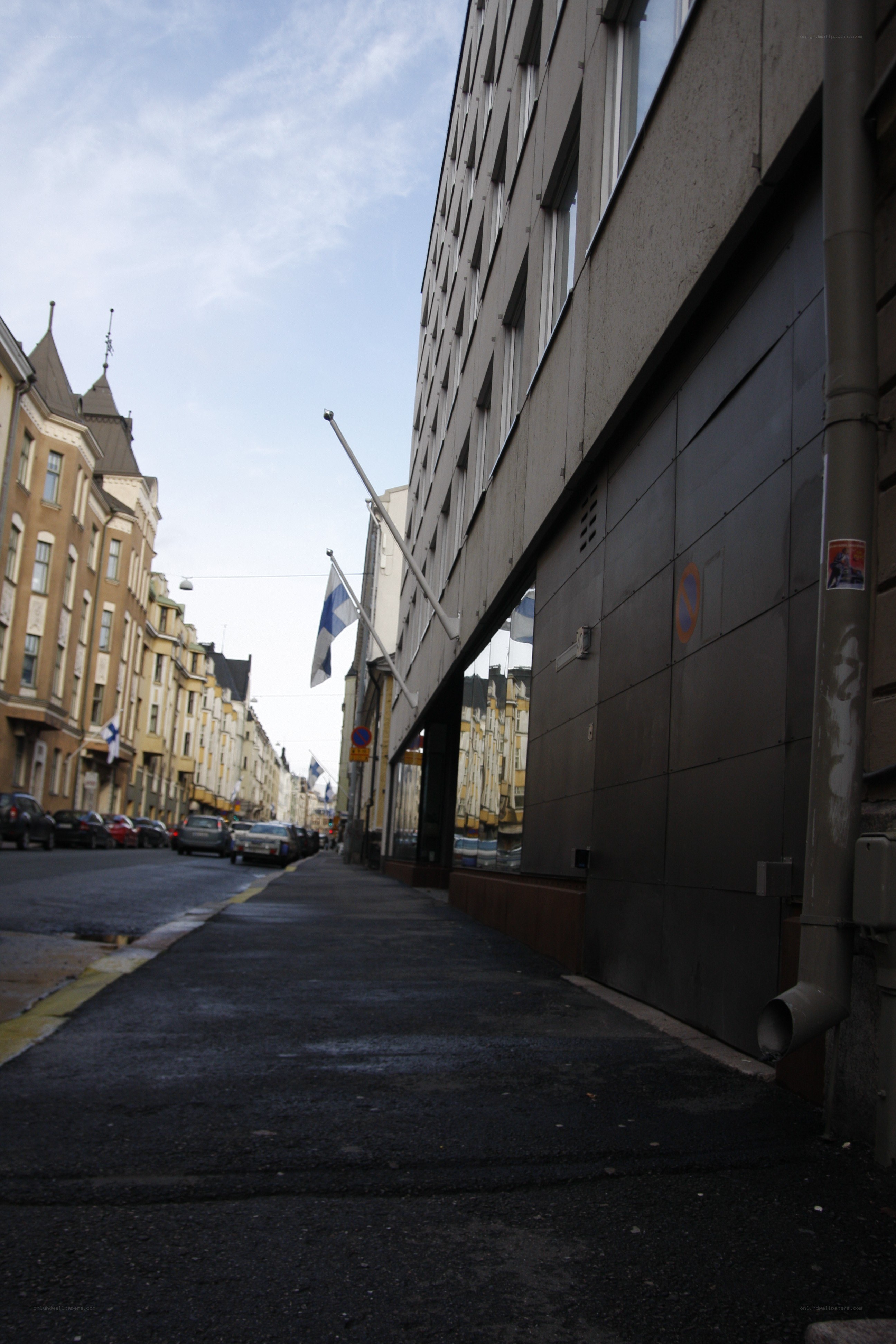 Street with Finnish flags