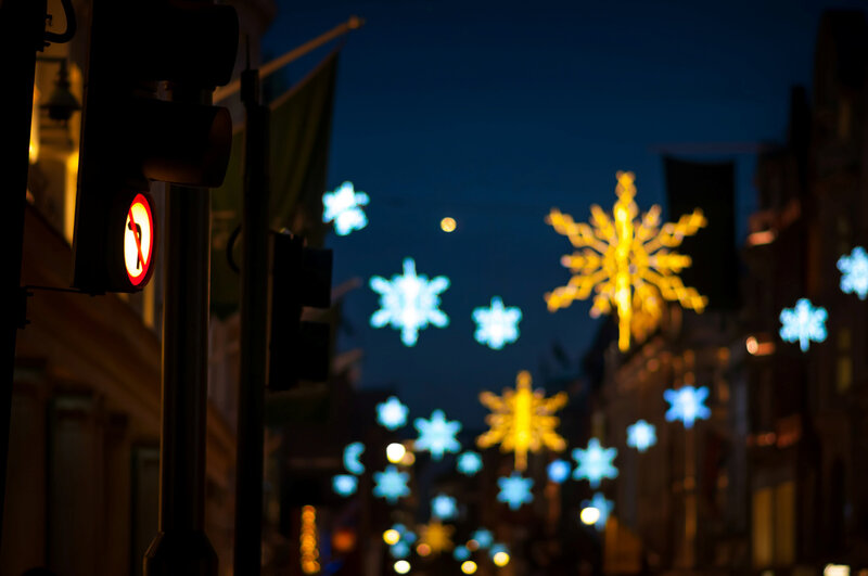 Street with Holiday Lights — Blue