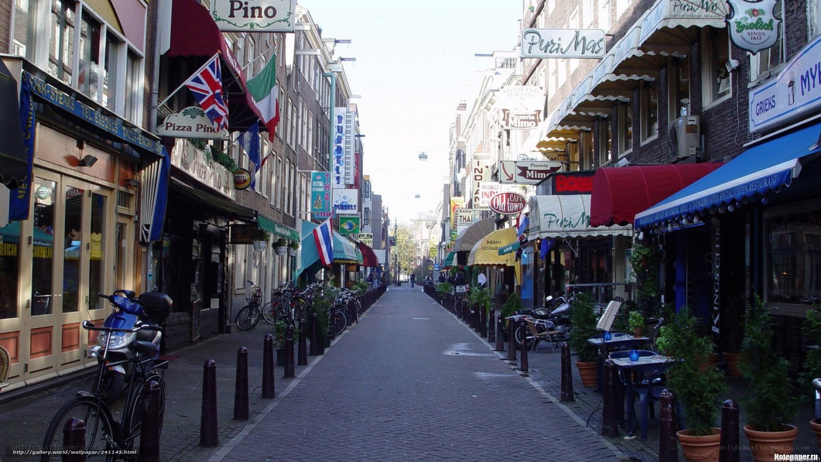 Street with shops and flags