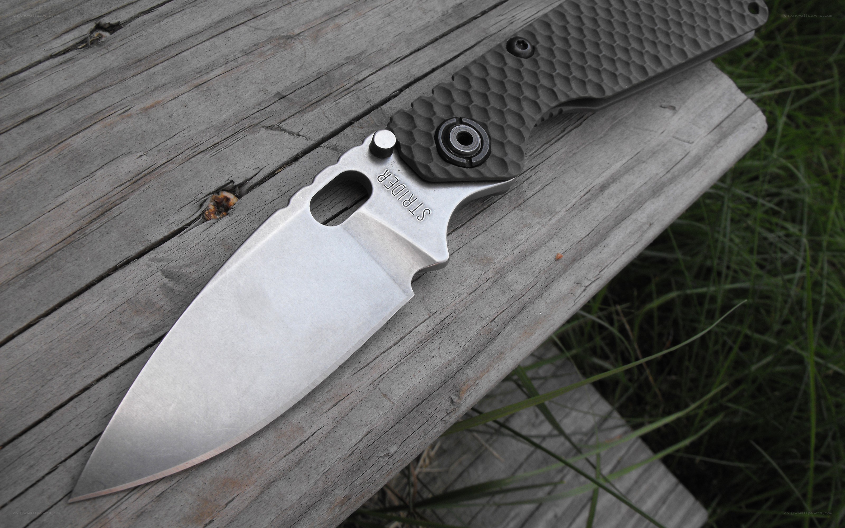 Strider knife on wooden surface