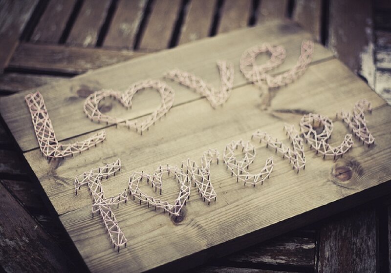 String Art Sign on Wood — Brown